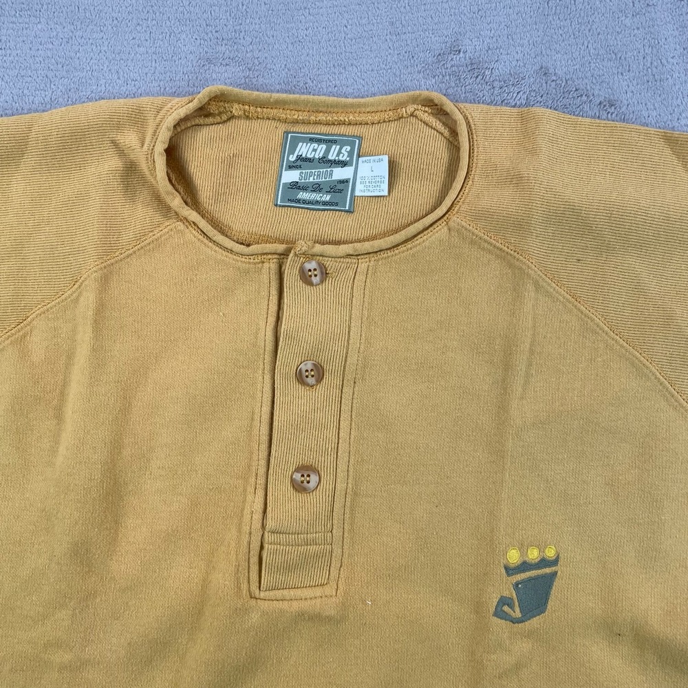 Vintage JNCO US Jeans Co. Henley Sweatshirt Men LRG Mustard Ribbed USA Made NWOT